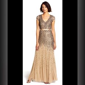 Adrianna Papell Champagne Beaded Dress, Size 6, NWT